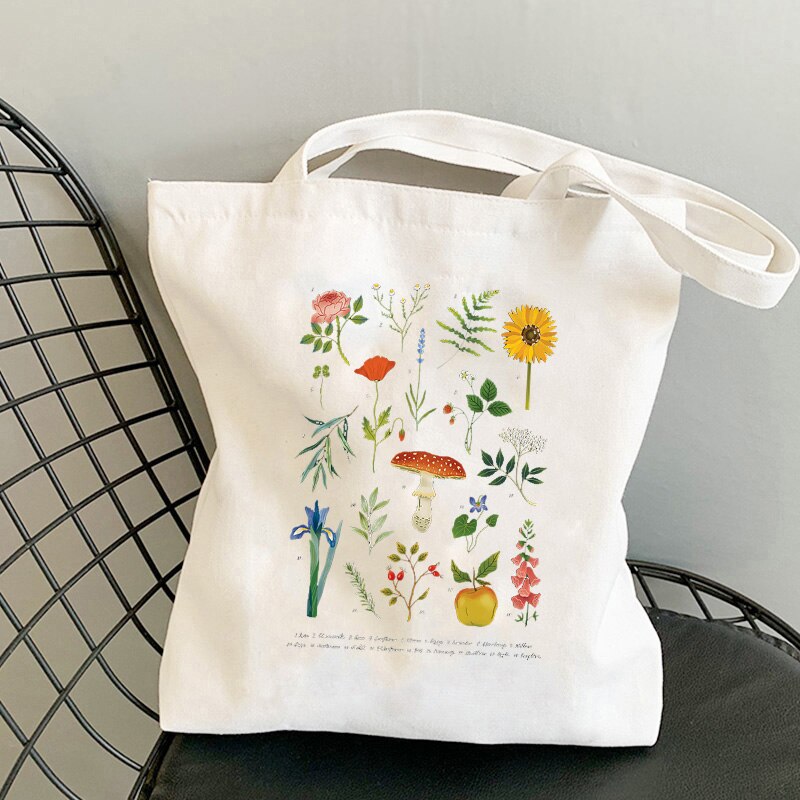 Mushroom Shoulder Bag Canvas Bag Harajuku Shopper Bag Fashion Casual Summer Shoulder Bags Tote Shopper Bag Border Collie