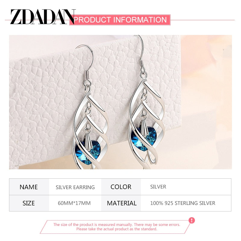 925 Sterling Silver Crystal Long Dangle Earrings