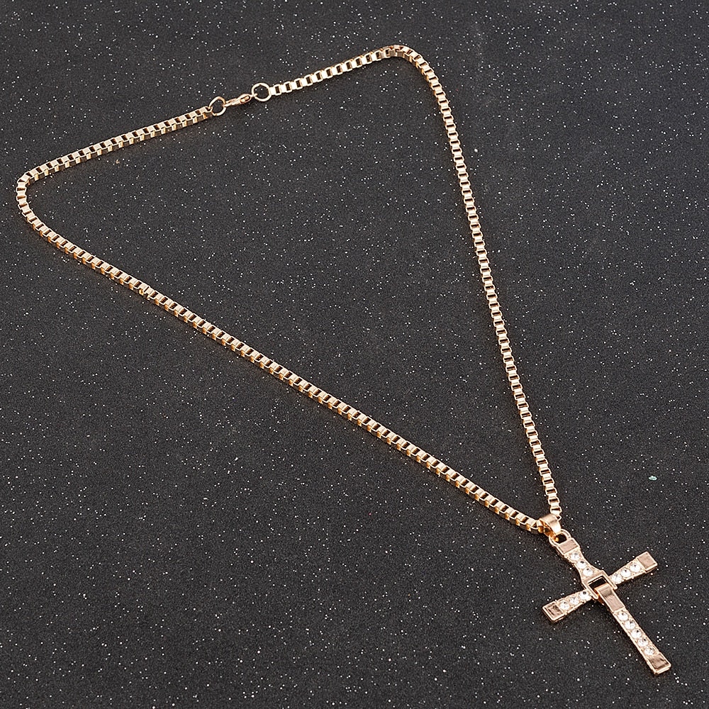 Dominic Toretto Rhinestone Cross Crystal Pendant Chain Necklace