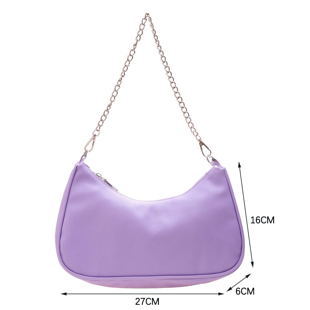 Women's Bag PU Leather 2021 New Solid Color Armpit Underarm Shoulder Bags for Women Casual Ladies Chain Shopper Handbags Purse