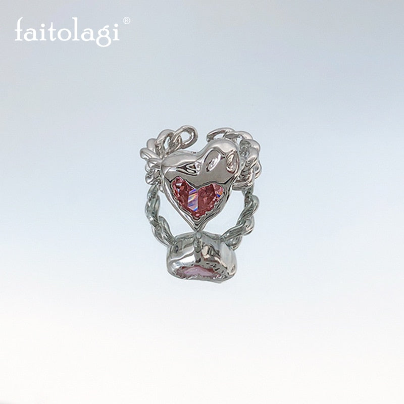 Creative Blue Opal Broken Heart Rings for Women