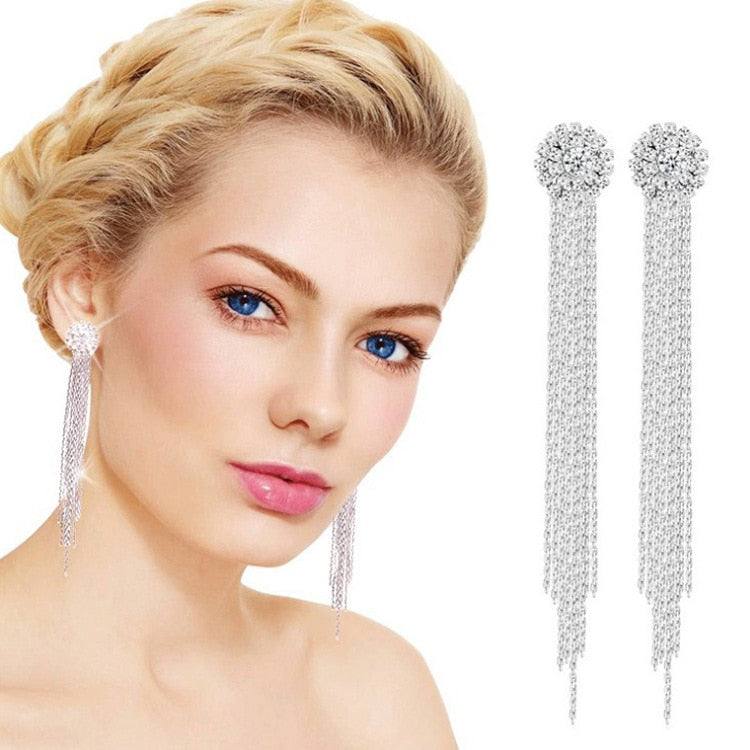 Korean Long Statement Geometric Triangle Tassel Dangle Drop Earrings