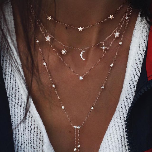 New Fashion Gold Crystal Stars Pendant Necklace