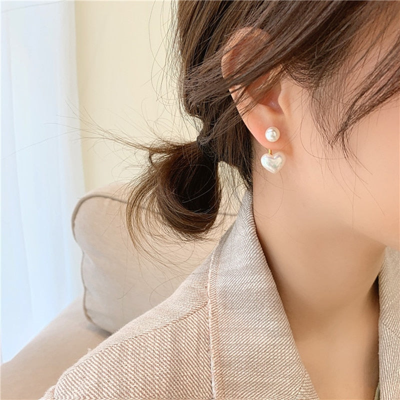 Contracted Heart Pearl Earrings For Women