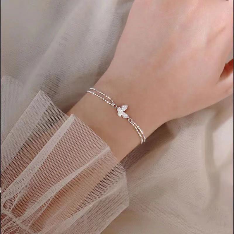 Sweet Shining Zircon Butterfly Bracelet For Women Anti-allergic