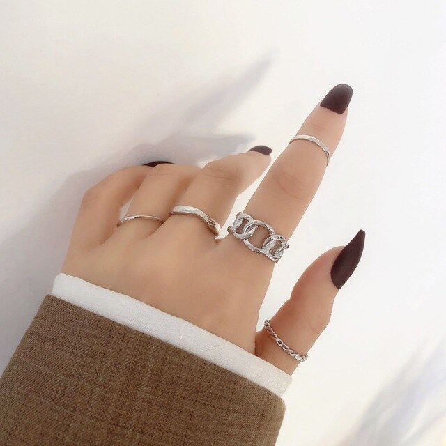 Hollow Heart Ring Set 5PCS Elegant Vintage Adjustable