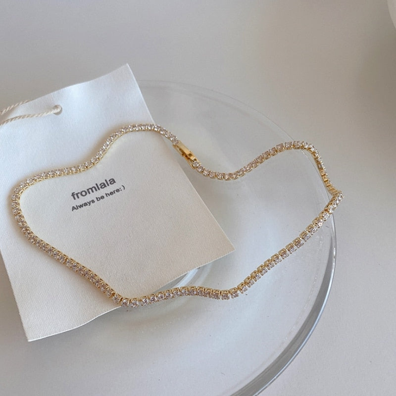 Trendy Sweet Romantic Crystal 14k Gold Chains Choker Necklace