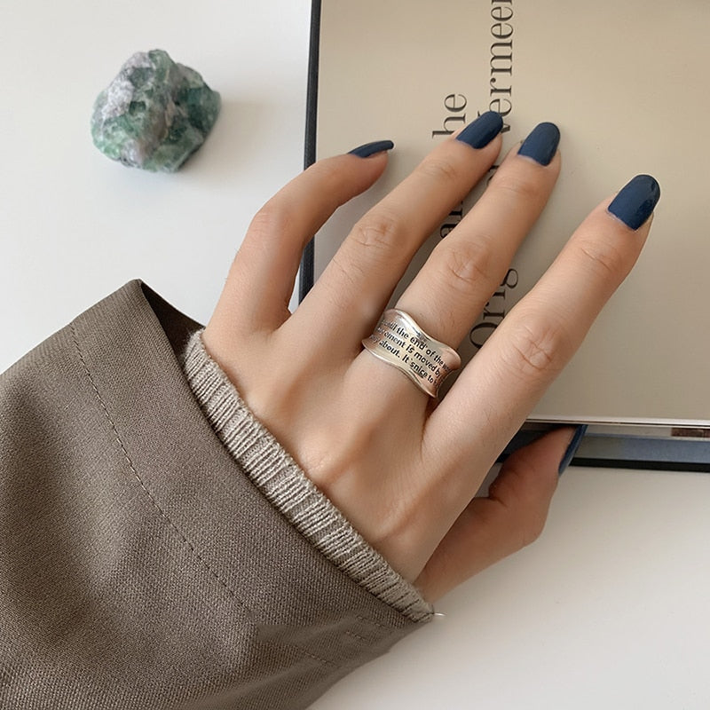 XIYANIKE Silver Color Wavy Pattern Letters Simple Open Ring