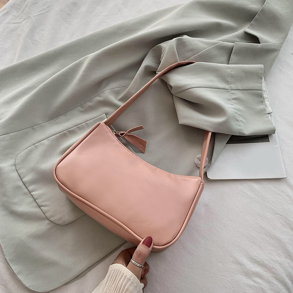 Women's Bag PU Leather 2021 New Solid Color Armpit Underarm Shoulder Bags for Women Casual Ladies Chain Shopper Handbags Purse