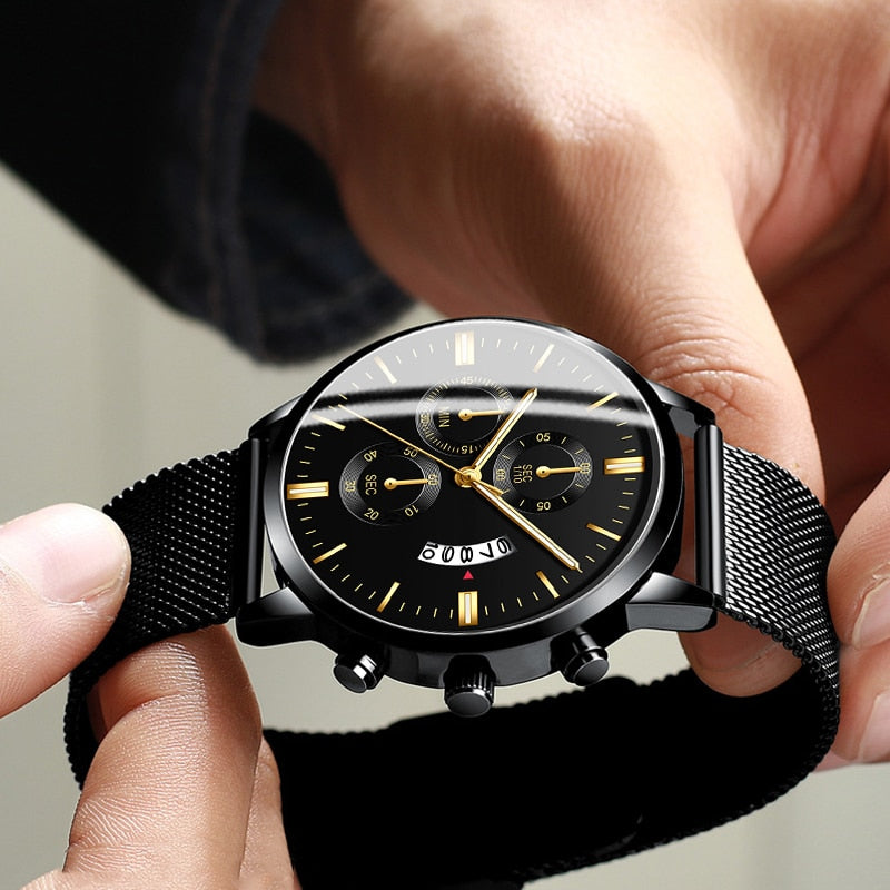 Men's Stainless Steel Mesh Belt Analog Quartz Watch