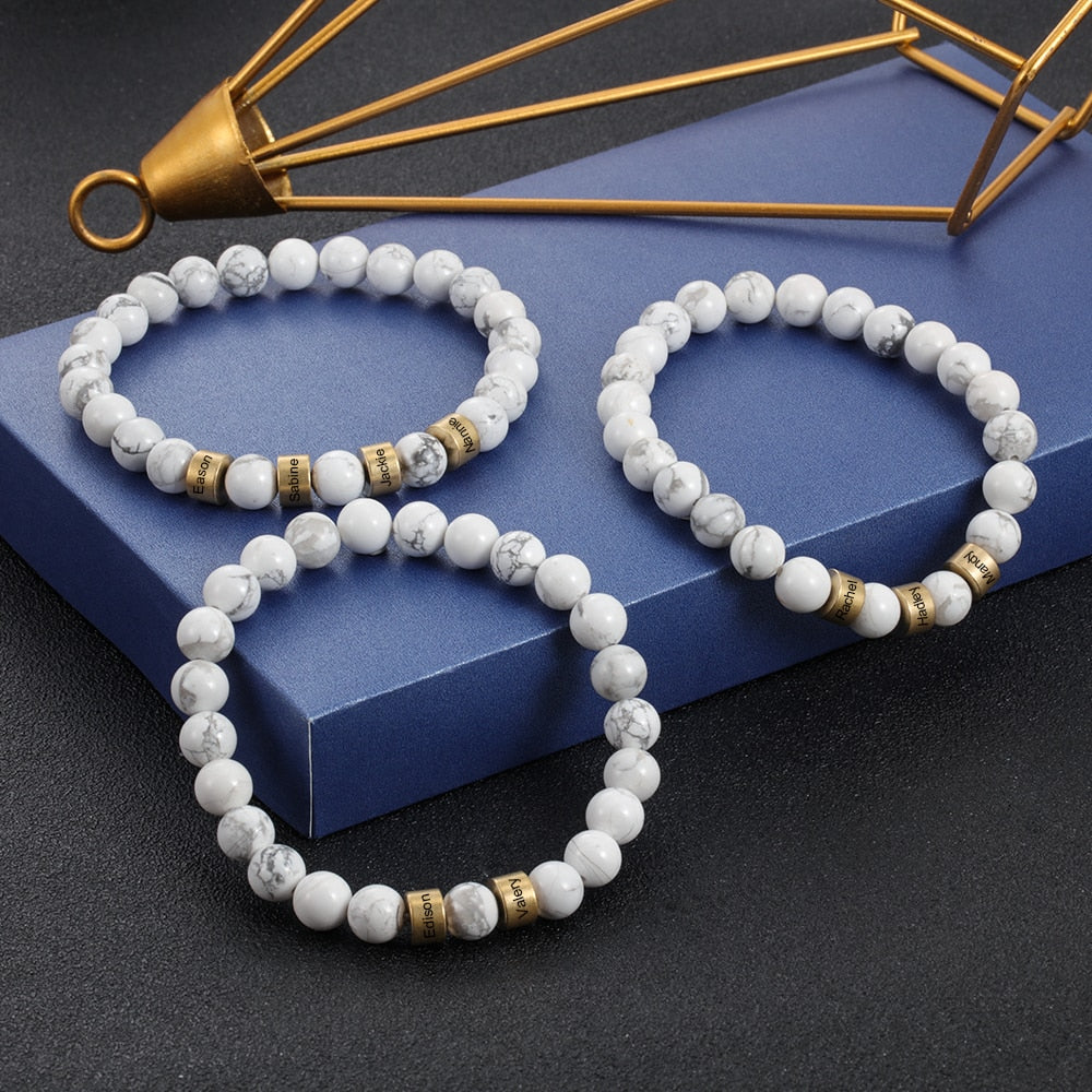 Personalized Name Stone Bead Engraving Bracelet