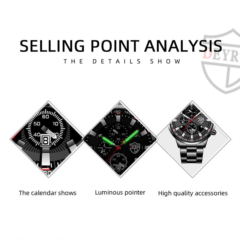Fashion Mens Business Stainless Steel Quartz Wrist Watch