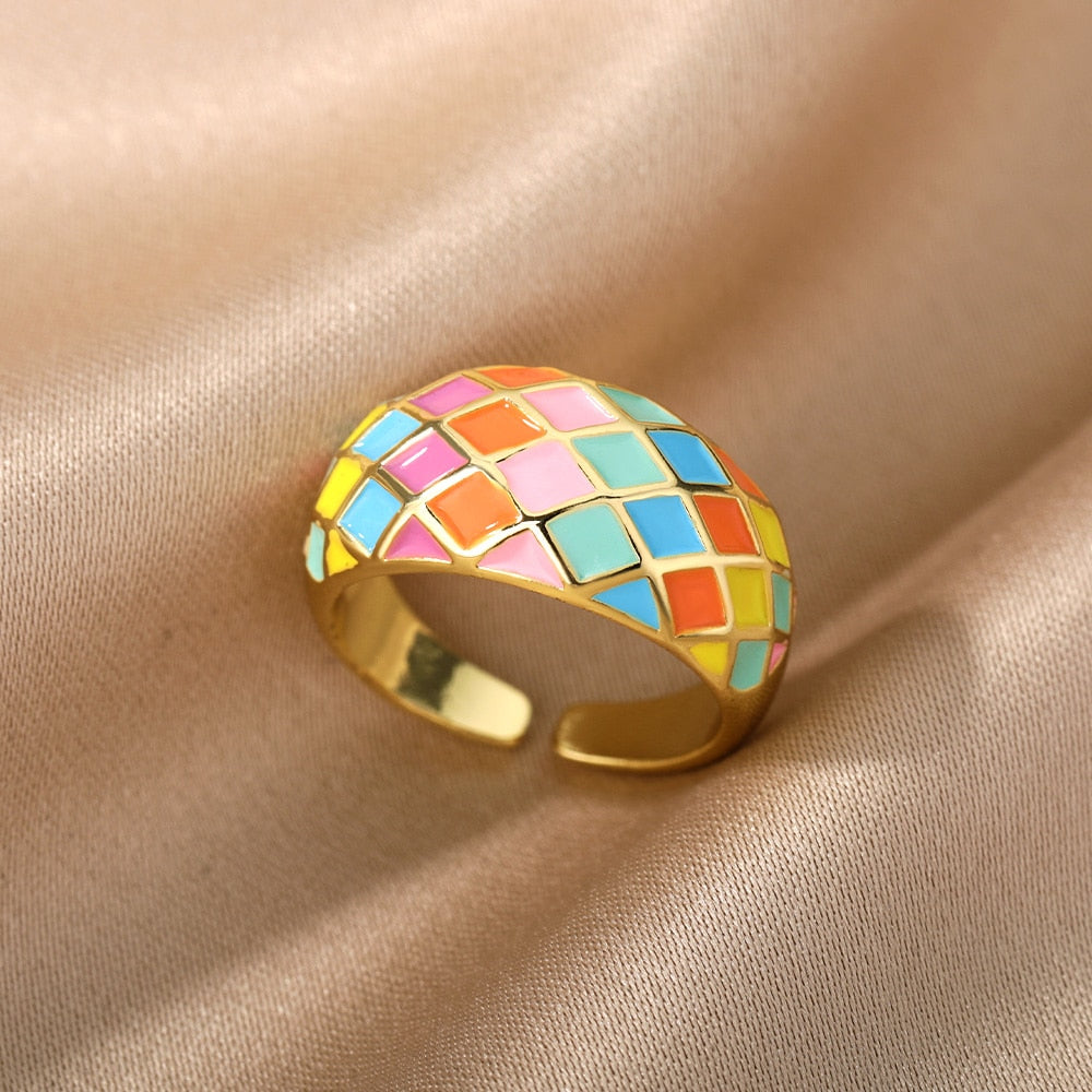 Colorful Enamel Adjustable Open Stainless Steel Ring - Jeglowstore