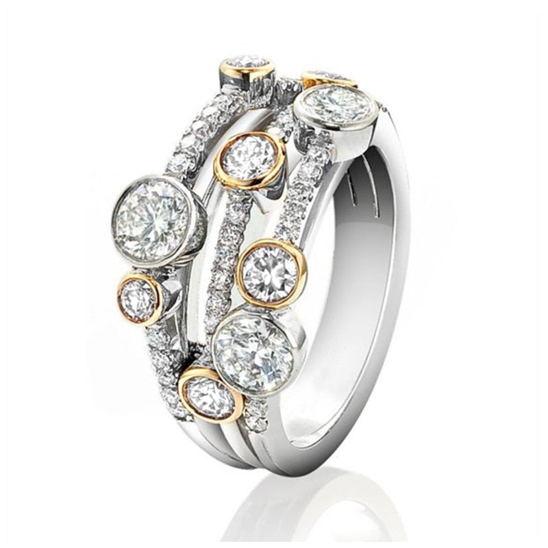 Huitan Vintage Two Tone Lady's Wearable Luxury Cubic Zirconia Ring