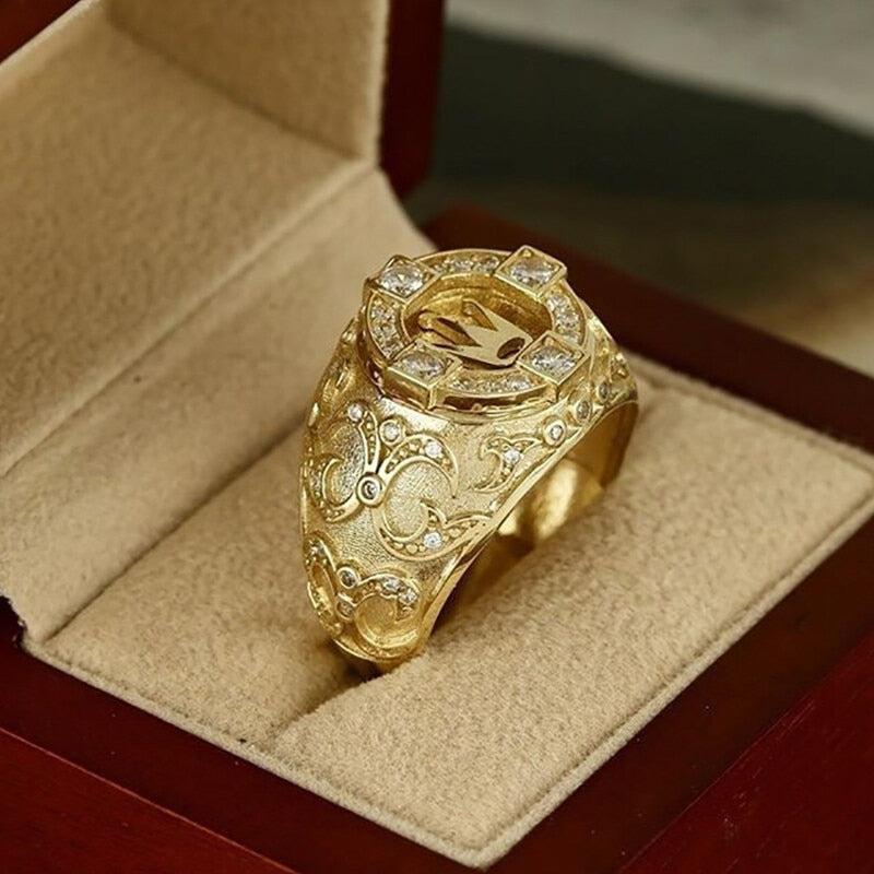 Luxury Micro Set Zircon Crown Rings for Men Women Gold Color Ring Party Banquet Jewelry Gift