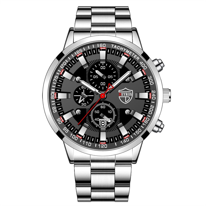Fashion Mens Business Stainless Steel Quartz Wrist Watch