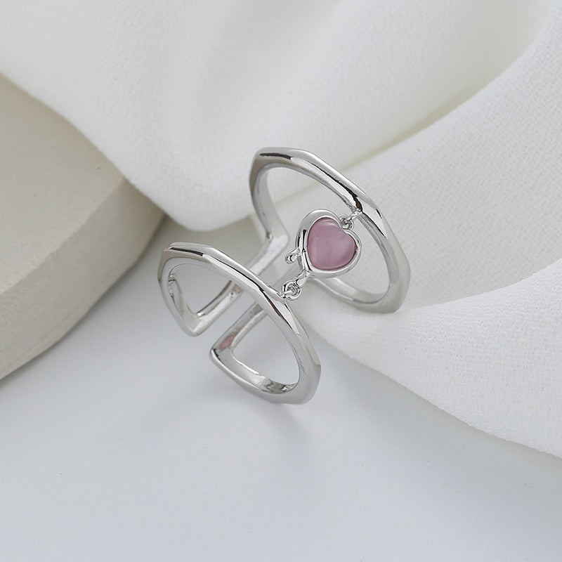 Creative Blue Opal Broken Heart Rings for Women