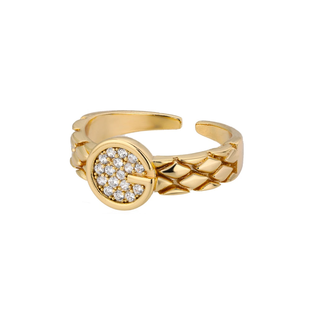 Fashion Star Stainless Steel Zircon Round Irregular Adjustable Ring