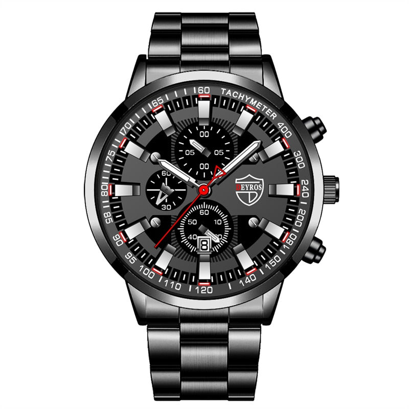 Fashion Mens Business Stainless Steel Quartz Wrist Watch