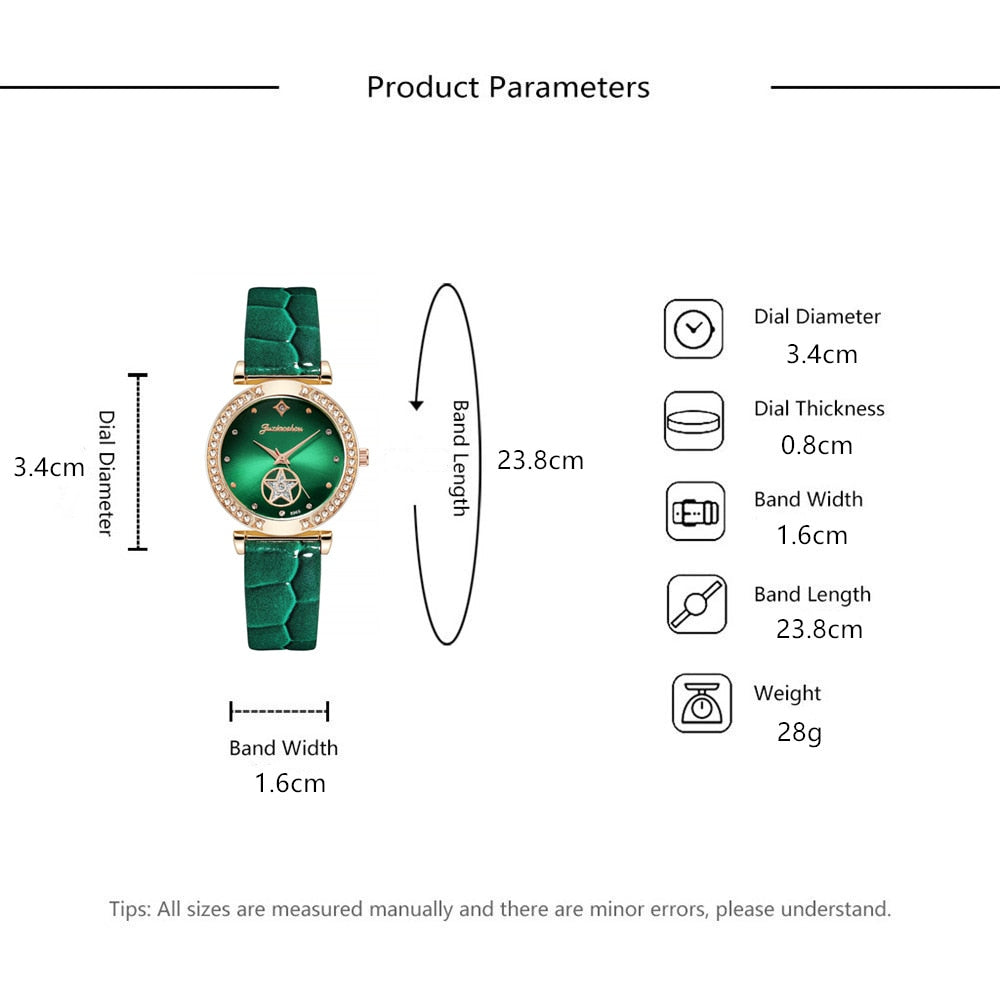 Luxury Diamond Studded Quartz Leather Watch