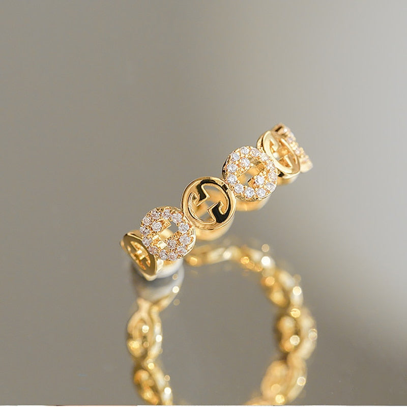 2023 Plated Trendy Light Luxury Adjustable Ring Women's Niche Design Word Fashion Personality Index Finger Ring Jewelry