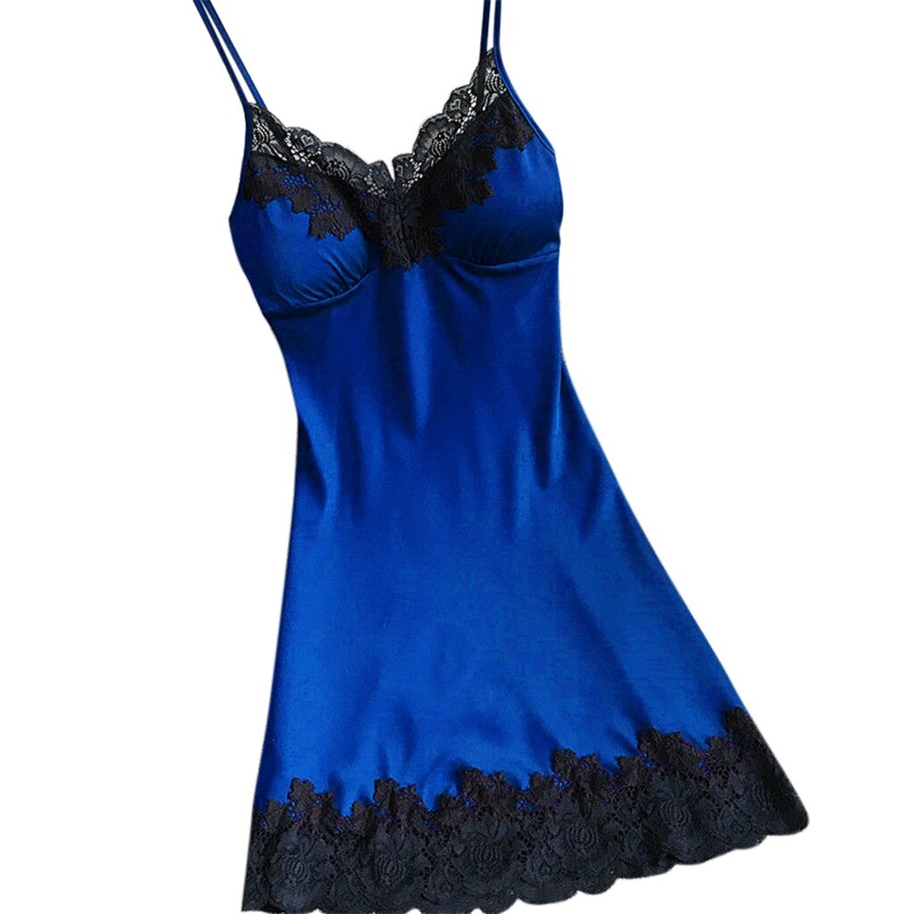 V-neck Ladies Sexy Silk Satin Night Dress Sleeveless Nighty