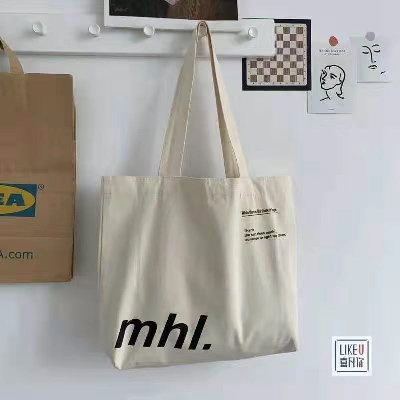 ZHE JIANG Large Capacity Cotton Reusable Canvas Tote Bag