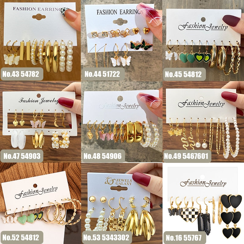 17KM Vintage Geometric Gold Plated Metal Earrings Set
