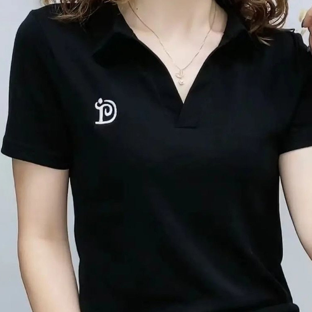 Short Sleeve Summer V-neck Letter Pullover Knitted Tees - Jeglowstore