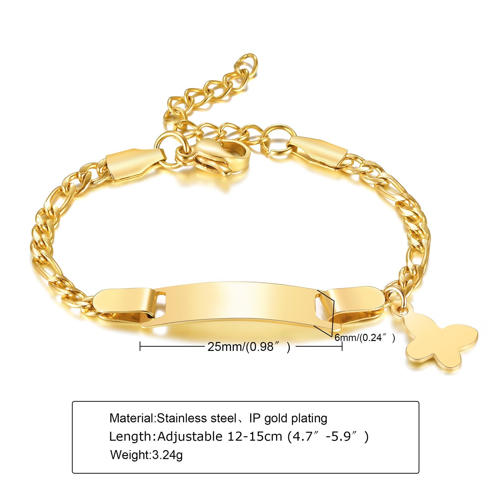 Custom Personalized Name Baby ID Stainless Steel Bracelet
