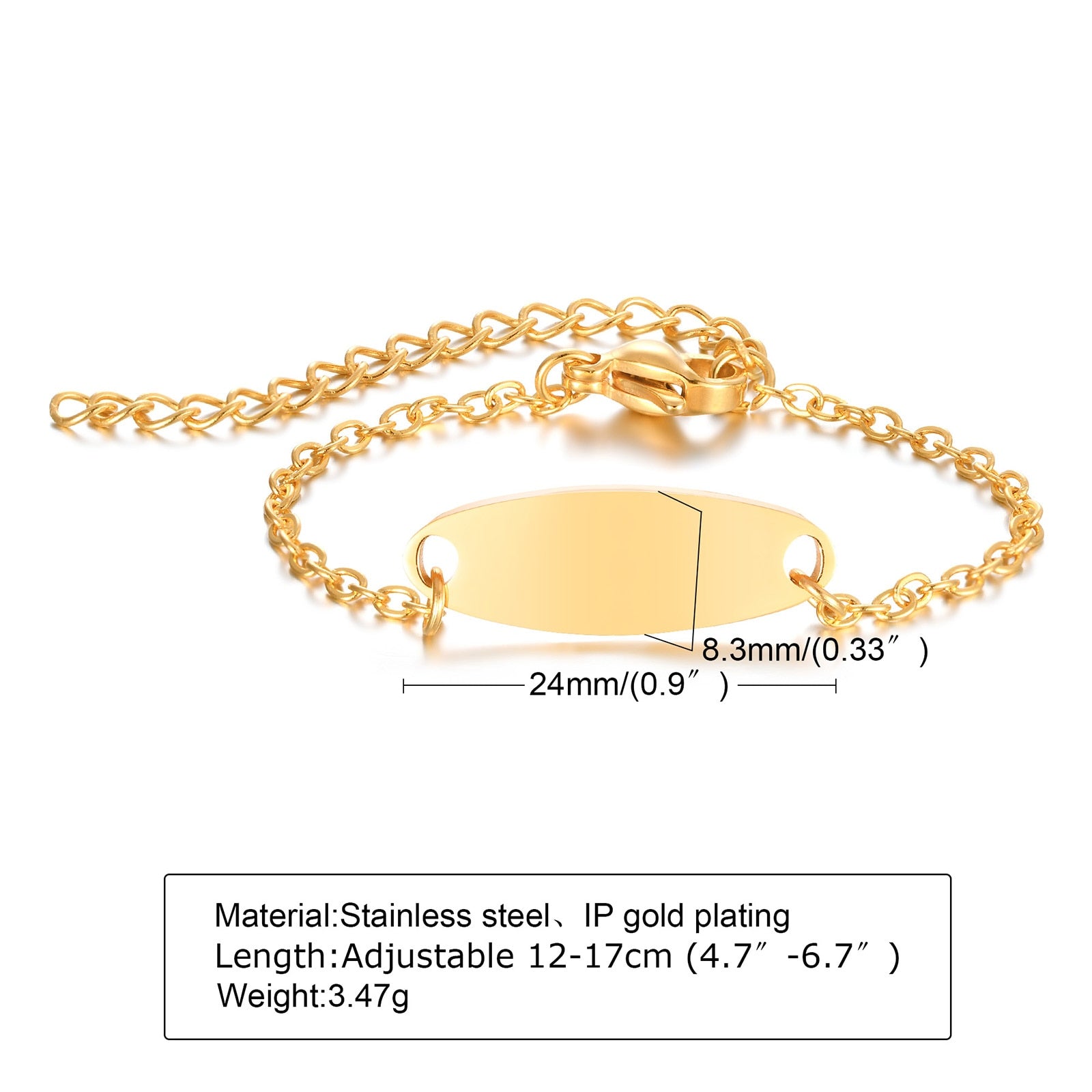 Custom Personalized Name Baby ID Stainless Steel Bracelet