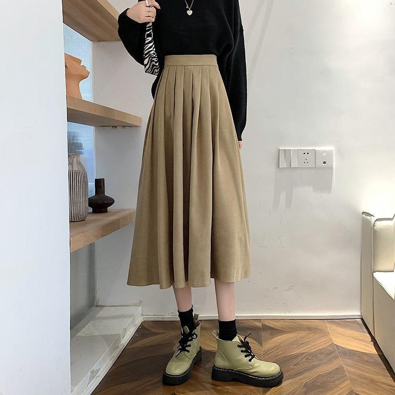 Lucyever Fashion High Waist Pleated Thick A-line Skirt