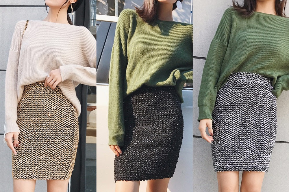 Fashion Bling Women Gold Sequin Short Wrap Mini Skirt