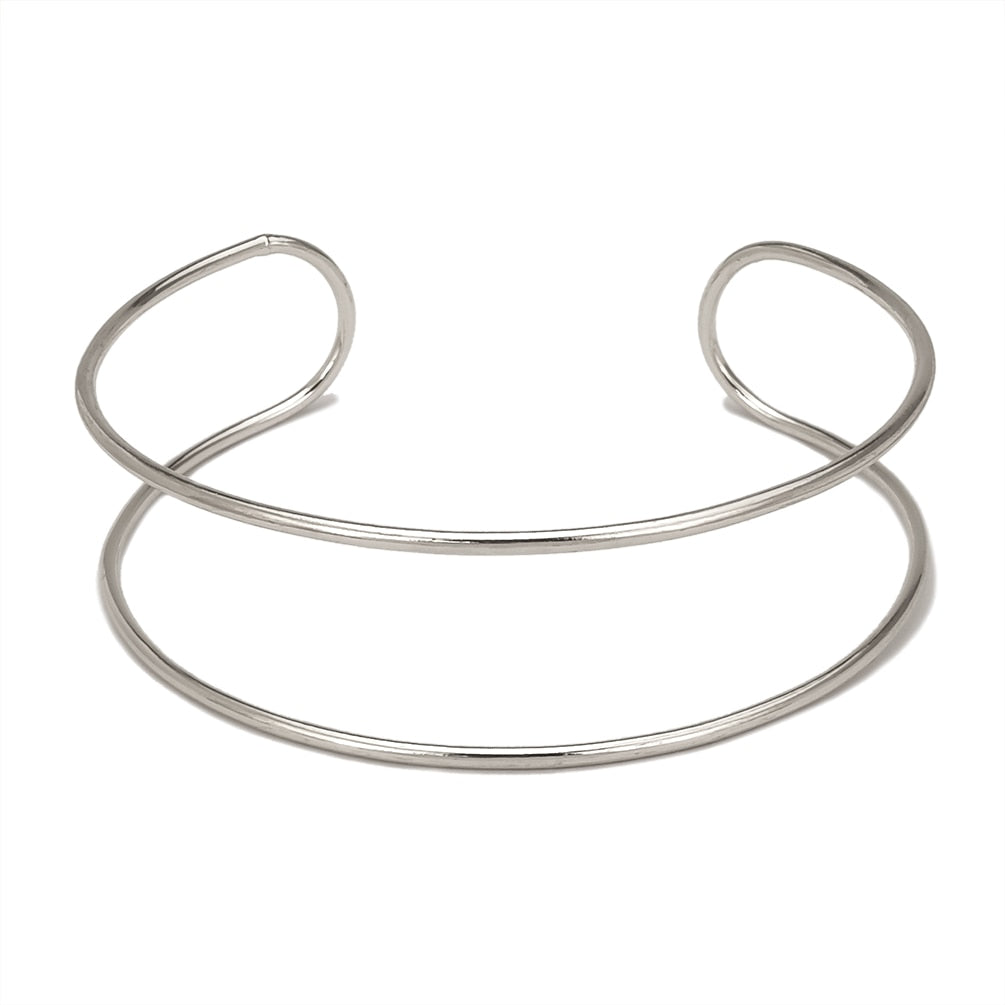 MANILAI Two Metal Line Rigid Bib Neck Torques Choker Necklace