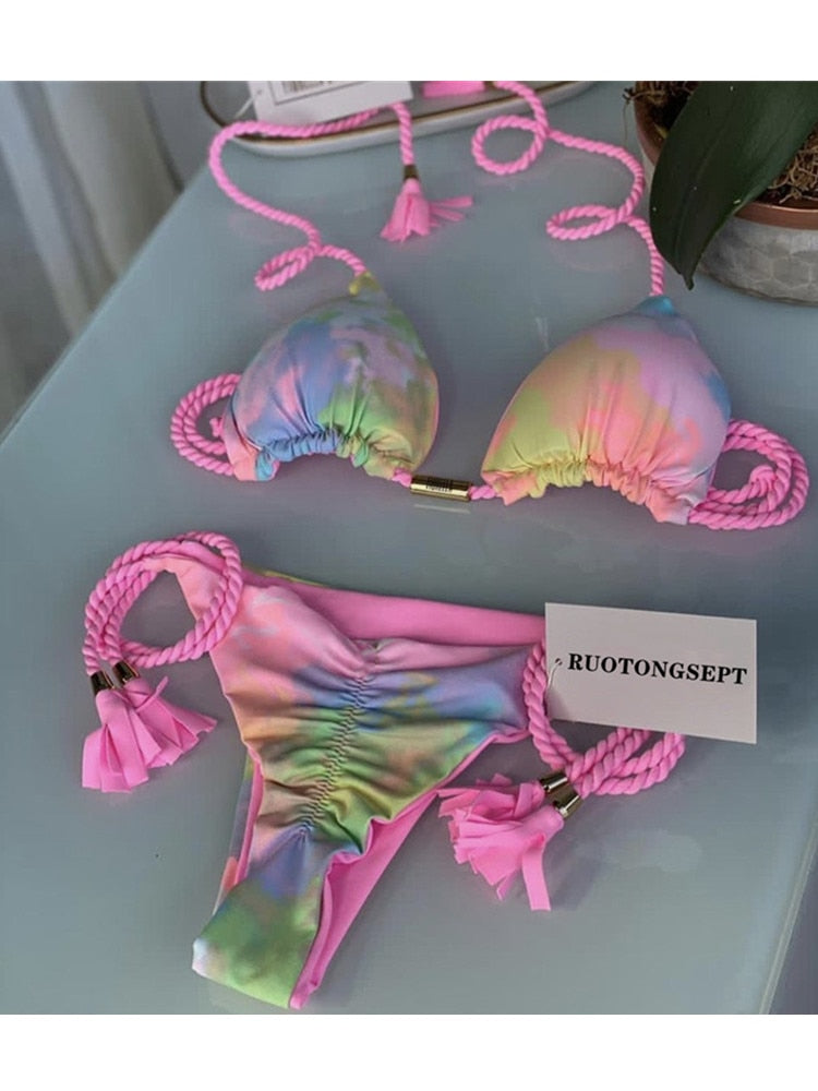 RUOTONGSEPT Triangle Bandage Swimwear Thong Bikini Set