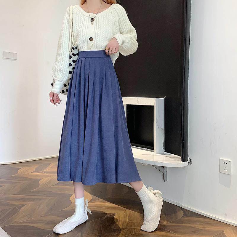 Lucyever Fashion High Waist Pleated Thick A-line Skirt