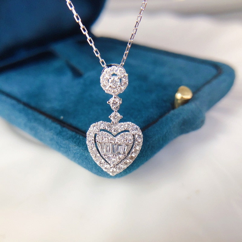 Shiny Bling Zircon Double Layer Heart Clavicle Chain Necklace
