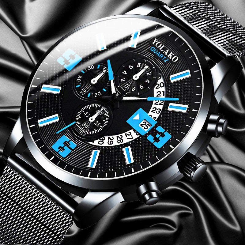 Mens Fashion Stainless Steel Mesh Belt Quartz Wrist Watch