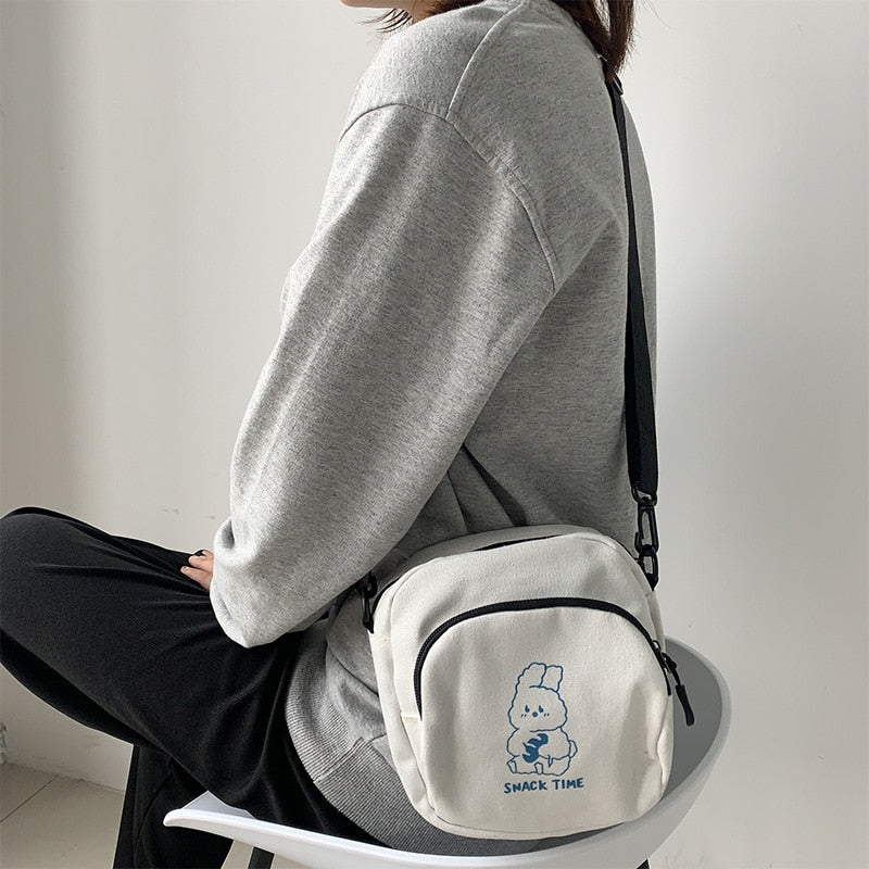 Cute Rabbit Canvas Women Small Crossbody Bag