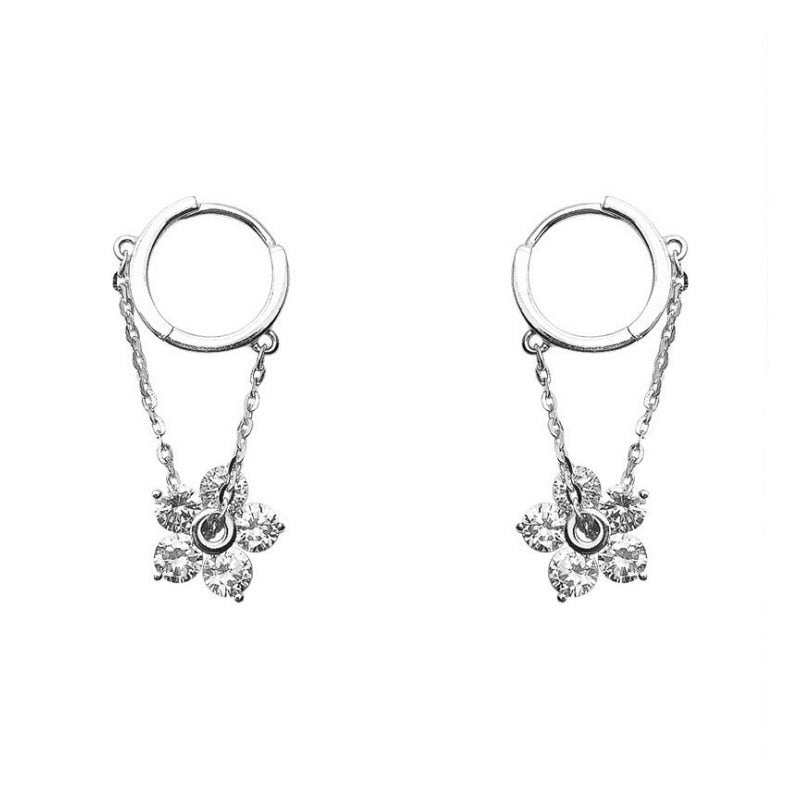 925 Silver Needle Simple Shiny Zircon Gold Plating Earrings