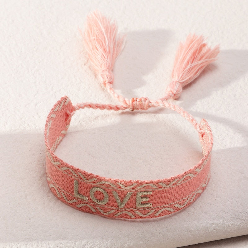 Bohemia Embroidery Letters Woven Tassel Bracele