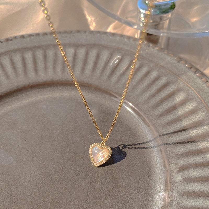 Real Gold Heart Shaped Opal Chain Pendant