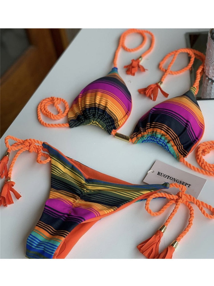 RUOTONGSEPT Triangle Bandage Swimwear Thong Bikini Set
