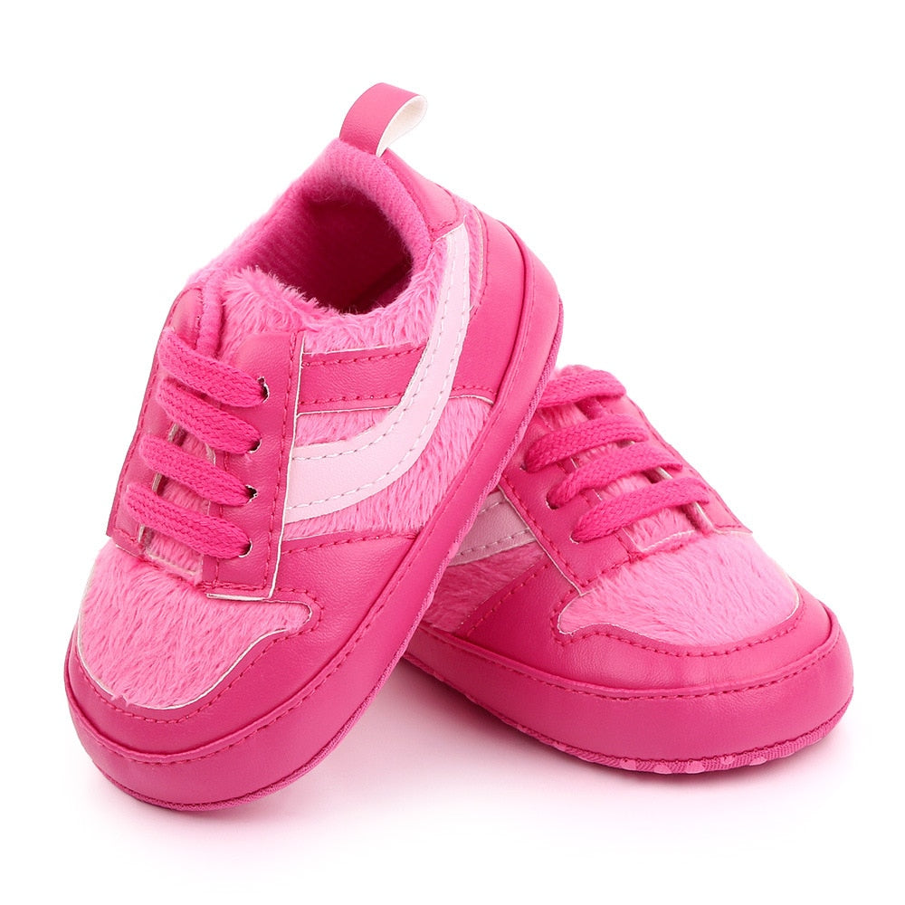 Baby Shoes Newborn Boys Sneaker Girls Two Striped First Walkers Kids Toddlers Lace Up PU Leather Soft Soles Sneakers 0-18 Months - Jeglowstore