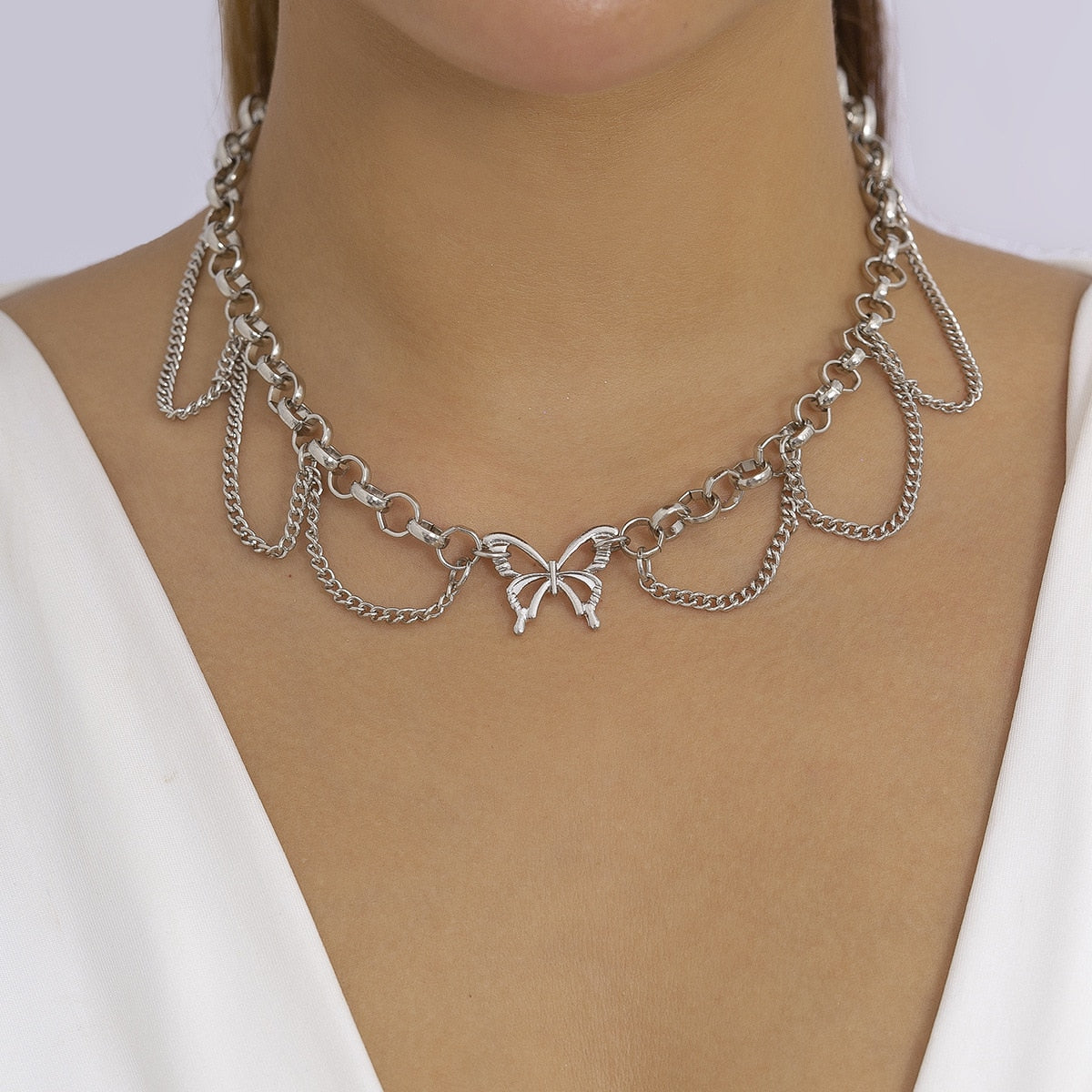 Kpop Vintage Metal Heart Neck Chains Choker Grunge Necklaces