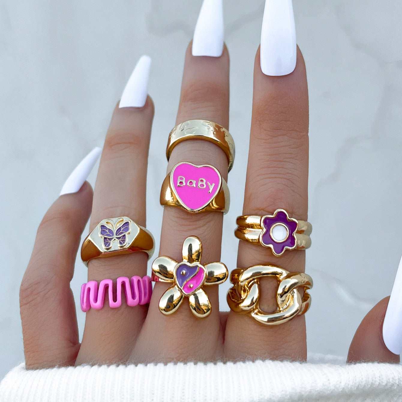 Aprilwell Cute Pink Butterfly Ring Set for Women