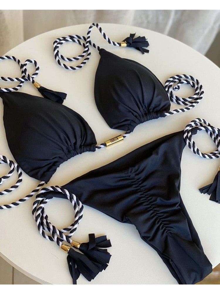 RUOTONGSEPT Triangle Bandage Swimwear Thong Bikini Set