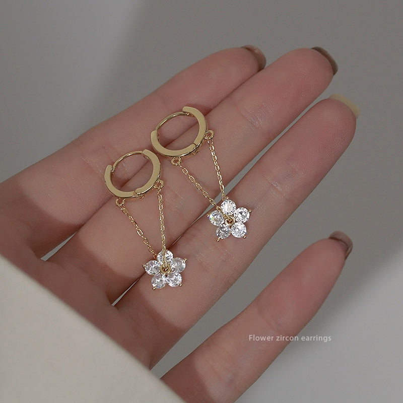 925 Silver Needle Simple Shiny Zircon Gold Plating Earrings