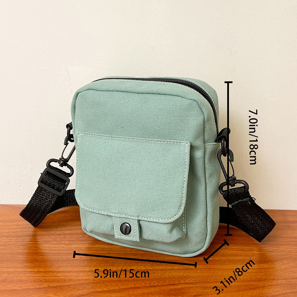 Fashion Women Canvas Solid Color Zipper Small Crossbody Pouch
