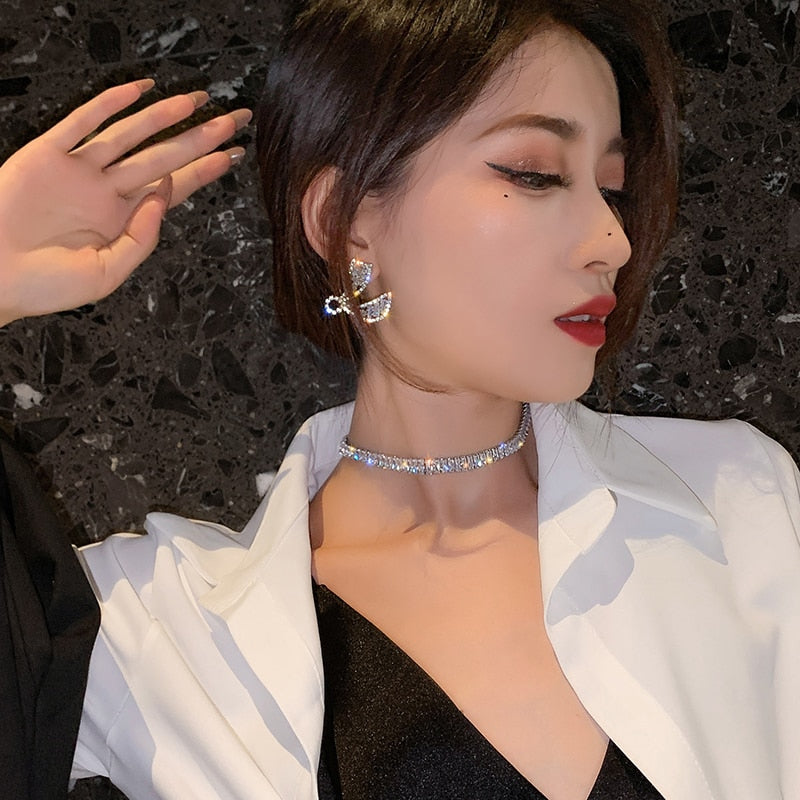 Korean copper inlaid zircon luxury shiny necklace
